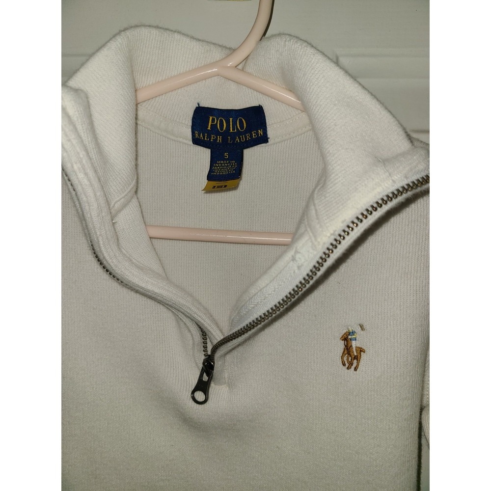 Polo Ralph Lauren Sweater Boys Sz 5 Cream 1/4 Zip Long Sleeve Cotton Pullover